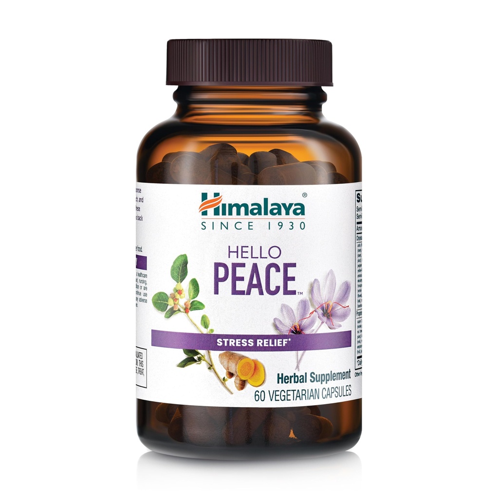 Himalaya Hello Peace - Herbal Stressi Relief lisäravinteet Ashwagandha ja Turmeric Normal Kortisol ja lisämunuaisten tuki - Vegan, ei-GMO, Gluteenittomat, 60 kapselia