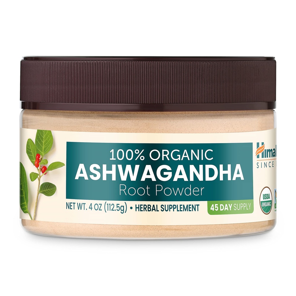 Himalaya Organic Ashwagandha Powder, 45 Day Supply - Kasviperäisten lisäravinteet stressin lievittämiseen, energiatuki ja satunnaiset unettomuus - USDA Organic, ei-GMO, Vegan, Gluteeniton, Makuton 4 oz