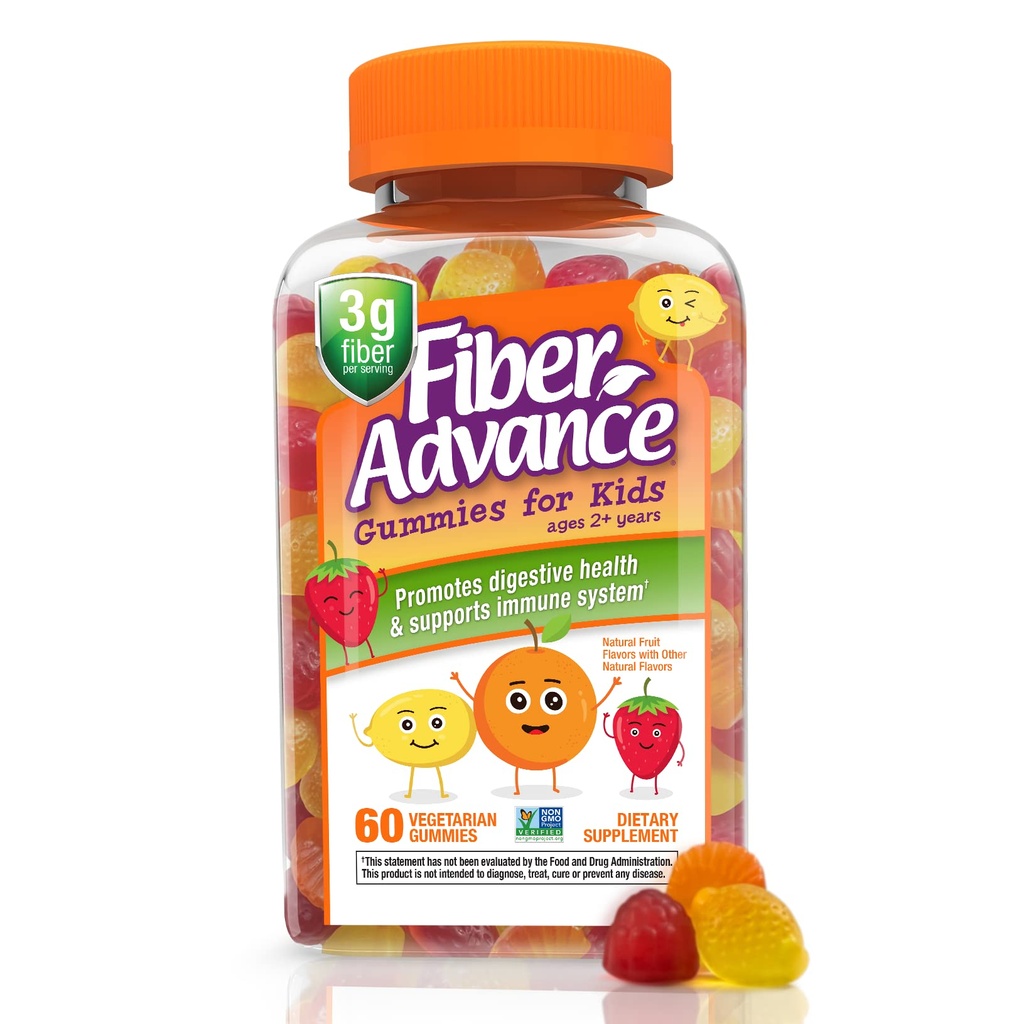 Kuitu Advance Gummies lapsille 100% Kasviperäisiä Kuitu Lisäravinteet digestiiviseen terveyteen Prebioottikuitua Gummies ... Vitamiinit lapsille... Gluteeniton, kasvissyöjä, & ei-GMO, 60 Count