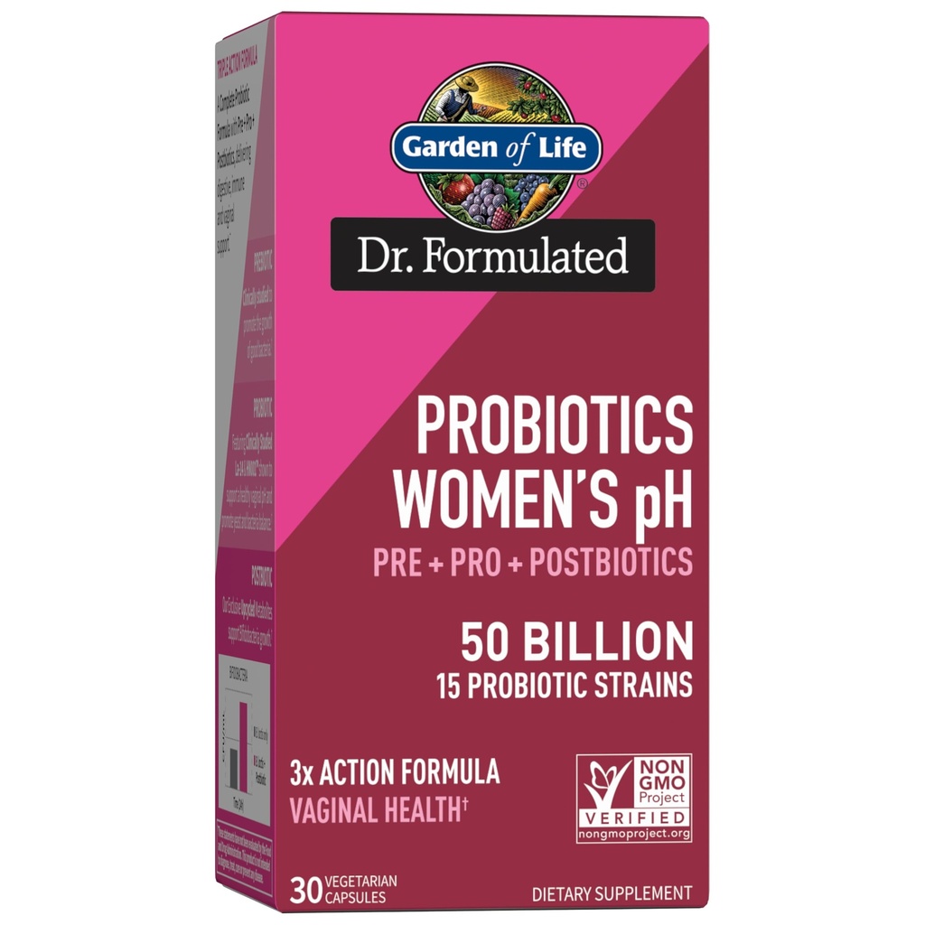 Garden of Life Dr Formulerade kvinnor pH Probiotics 50 miljarder CFU, Pre + Pro + Postbiotika - Digestive, Immune och Vaginal Support, Potato, Acacia, Postbiotic Metabolites, 30 Day Supply