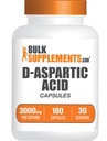 BulkSupplements D- Aspartic Acid Kapselit - DAA täydentää miesten ja naisten, D-aspartic Acid 3000mg - makuamaton & soijaton, 6 kapselia per tarjoilu, 180 kapselia (Pakkaus 1)
