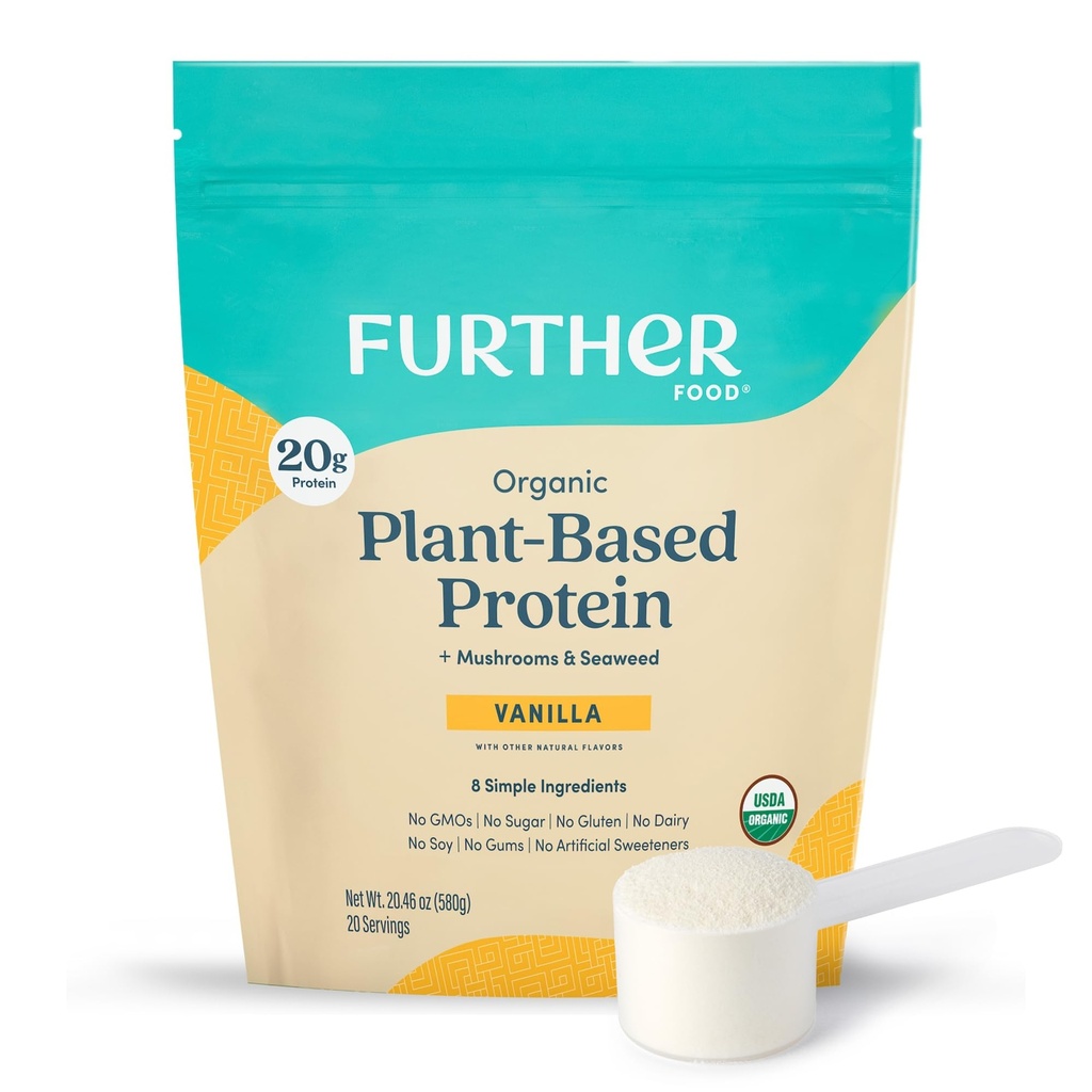 Muita elintarvikkeita Organic Vegan Protein Powder Vanilla - 20 g kasviperäistä proteiinia, orgaanista proteiinia Powderia, sieniä ja merilevää, vegaanista, ei muuntogeenisiä organismeja, gluteeniton, maitotuotteeton 19.05 Oz