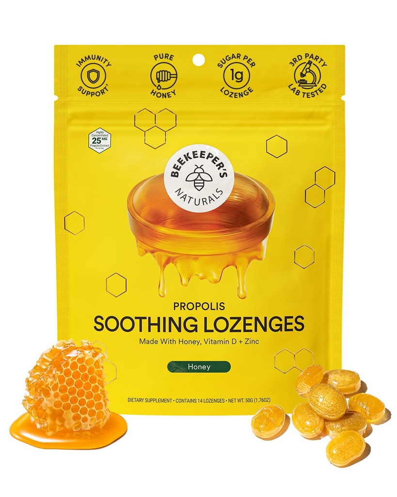 Rauhoittava Honey Cough Drops - Immuuni tuki D-vitamiini, Sinkki ja Propolis - mennessä Beekeeper's Naturals - Kurkku rauhoittaa Lozenges, 14 Ct
