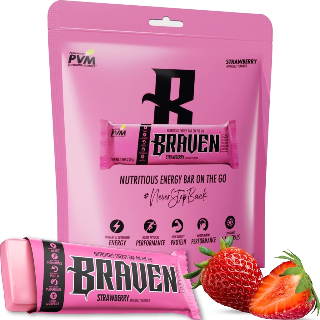 Braven Bar Strawberry Energy Bars (1,59 oz, 10 kpl pakkaus) ...Energia Purut Vaihtoehtoinen 5g proteiinia...