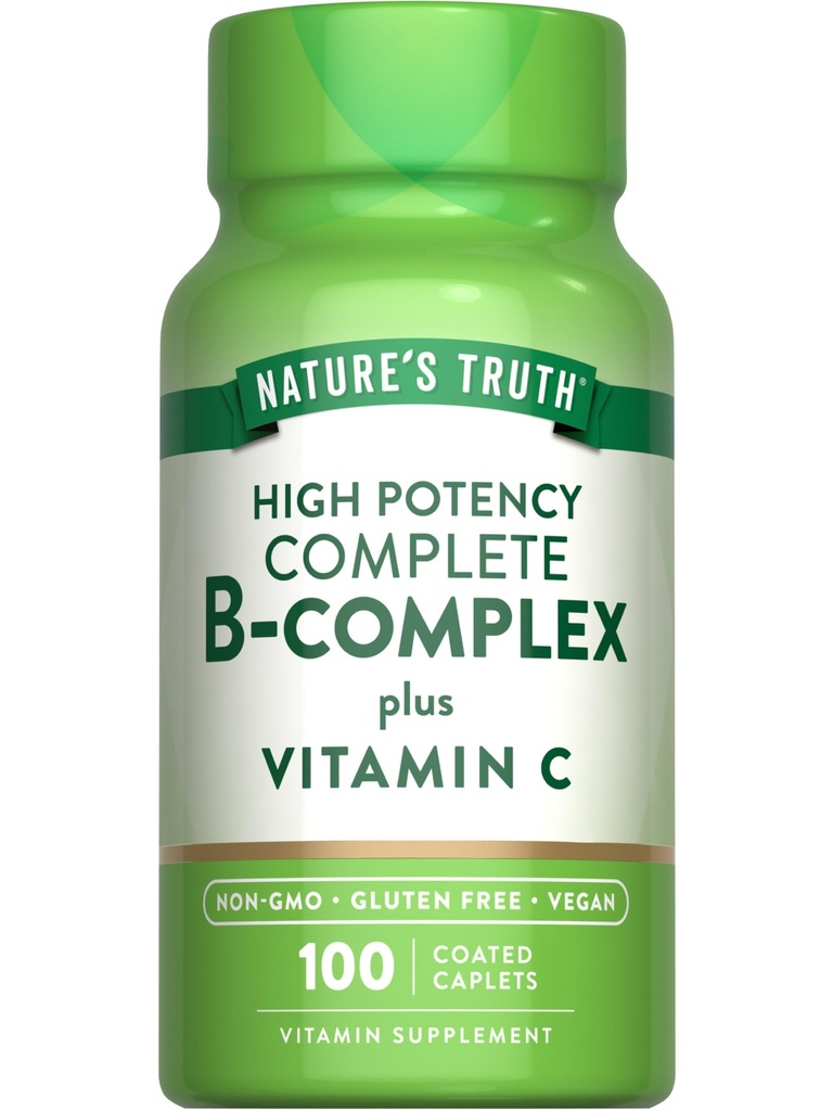 Nature's Truth B-vitamiini Plus C-vitamiini ... 100 Caplets... Vegaani, ei-GMO & gluteeniton täydennys