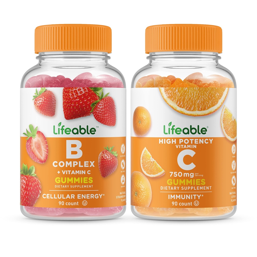 Livlig B-komplex + Vitamin C 750mg, Gummies Bundle - Stor smak, Vitamin Supplement, Gluten Free, GMO Free, Chewable