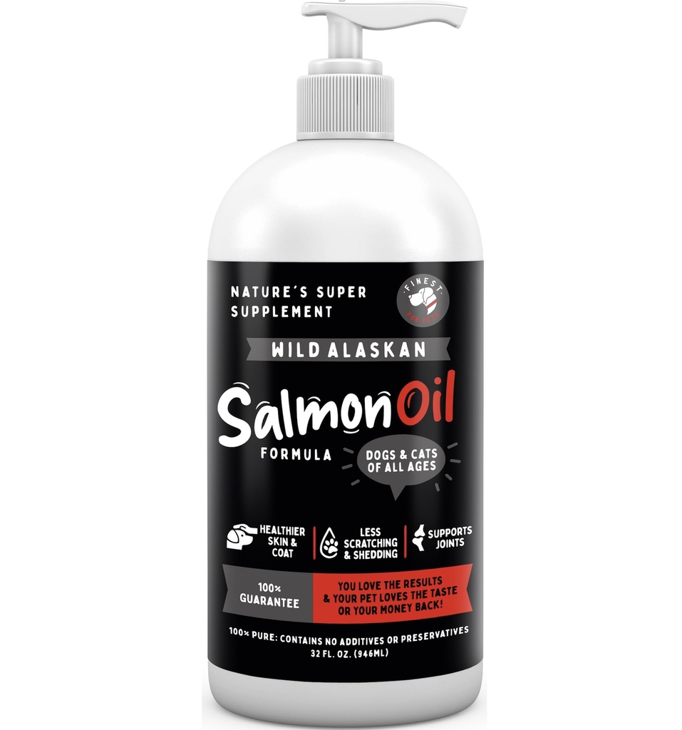 Finest for Lemmikkieläimet Wild Alaskan Salmon Oil for Dogs & Cats - Omega 3 Fish Oil Pollock & Salmon for Sensitive Skin & Coat Health. EPA & DHA Helppo kutina, tukee Joint, Immuuni ja sydän terveys (32oz)