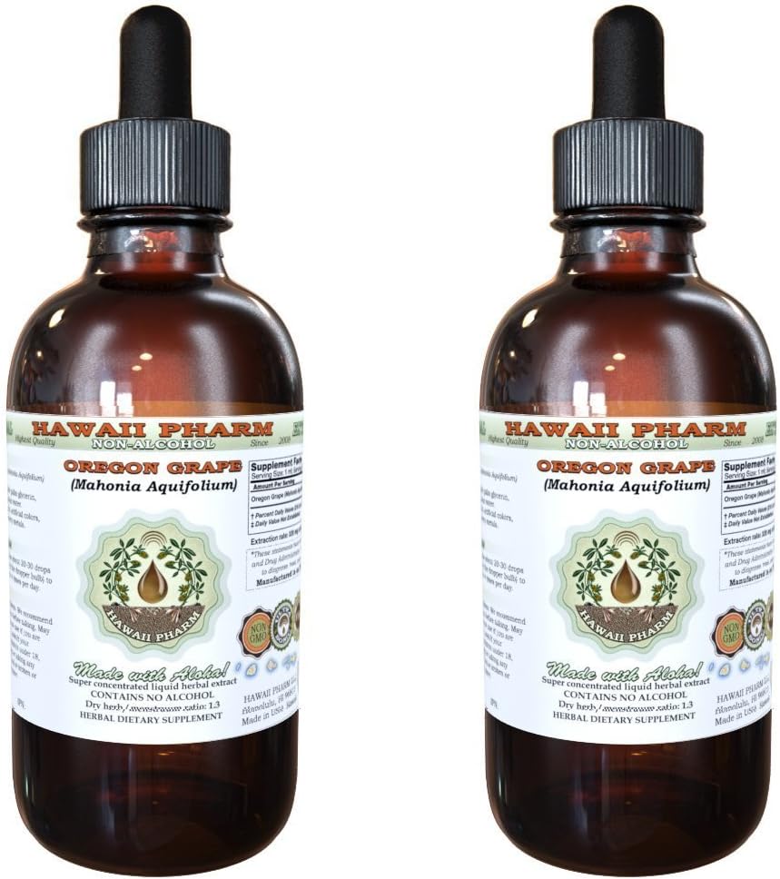 Hawaii Pharm Oregon Grape Alcohol-Free Liquid Extract, Oregon Grape (Mahonia aquifolium) Torkade Root Glycerite Natural Herbal Supplement, USA 2x2 fl.oz