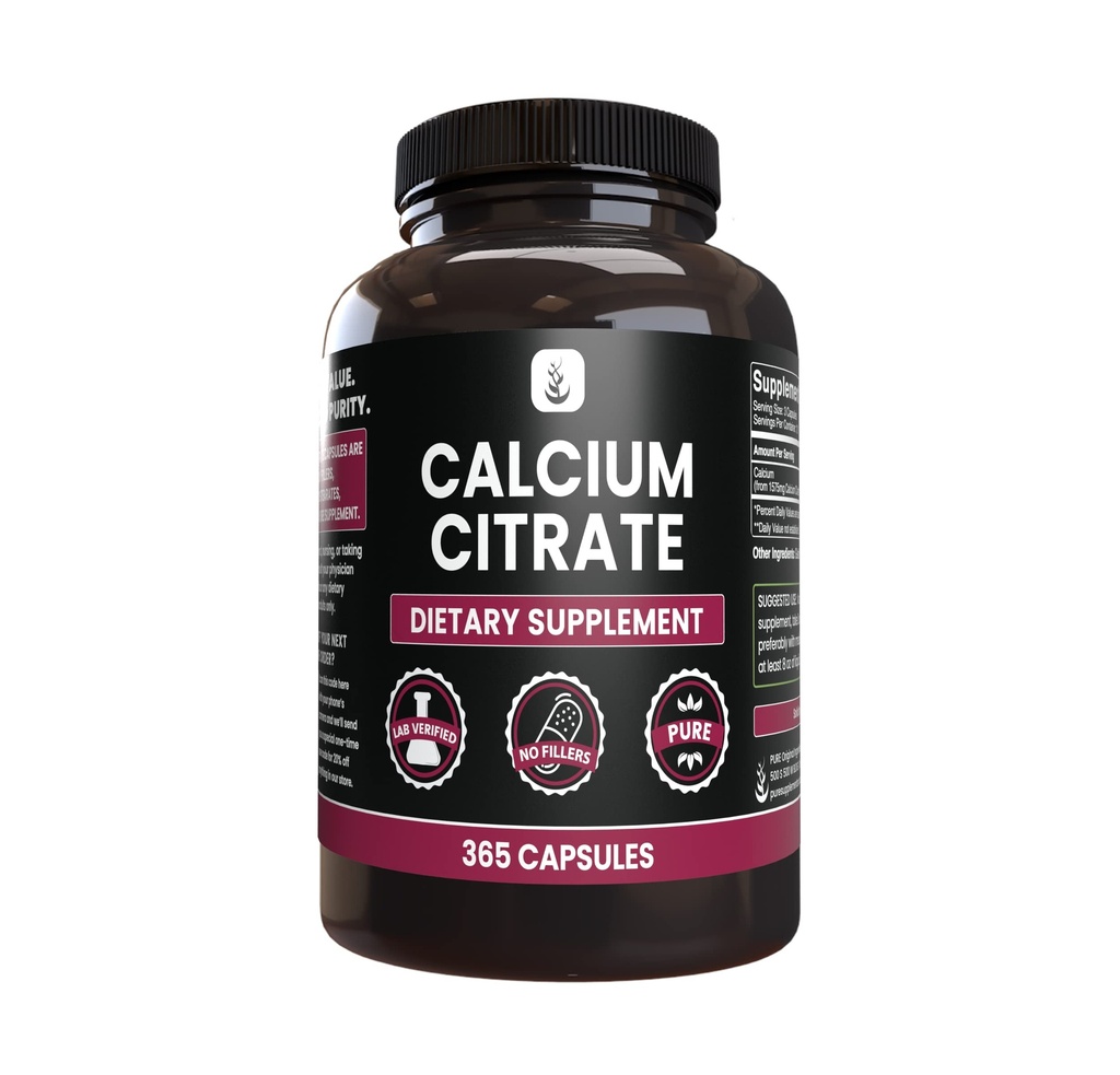 Calcium Citrate (365 kapselia), Ei magnesiumia tai riisiä Fillers, aina puhdas, Lab vahvistettu