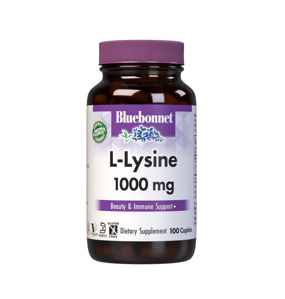 BlueBonnet L-Lysine 1000 mg Essential Amino Acids Supplement - Immuuni ja kollageeni tuki täydentää naisten ja miesten - ei-GMO, Vegan & Gluteeniton - 1000 mg Lysiini per tarjoilu - 100 Caplets