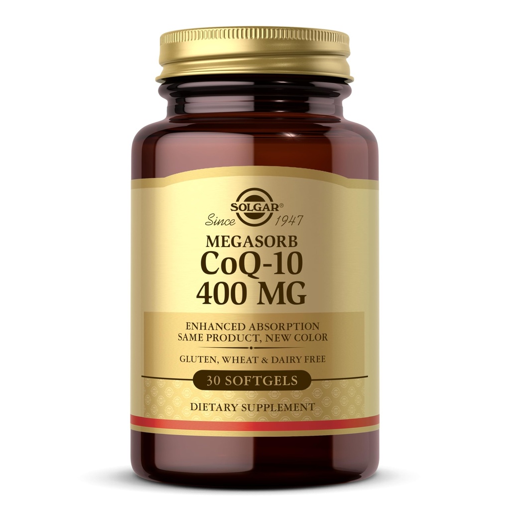 Solgar Megasorb CoQ-10 400 mg, 60 Softgels - Tukee aivotoimintaa - Coenzyme Q10-lisäosa - Tehostettu imeytyminen - Gluteeniton, Dairy Free - 60 tarjoilua