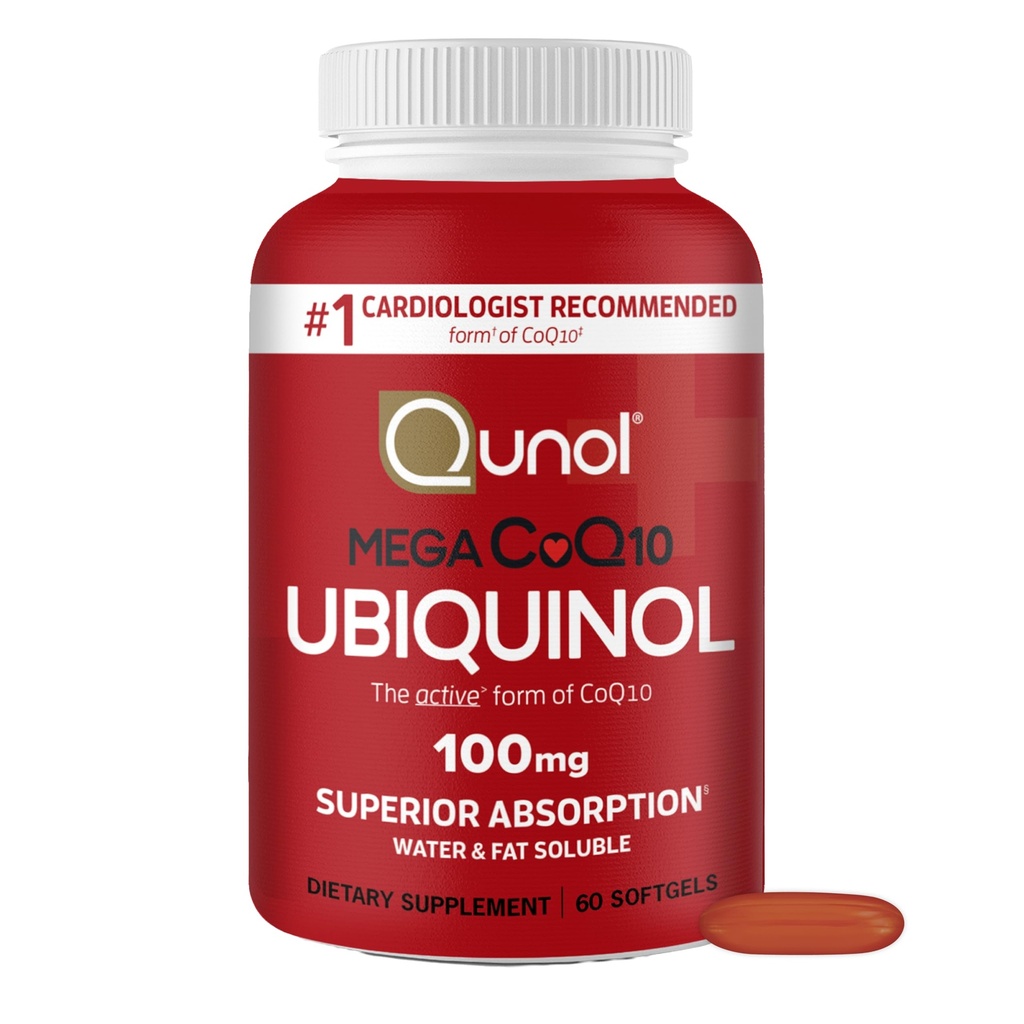 Qunol Ubiquinol CoQ10 100mg Softgels, Qunol Mega Ubiquinol 100mg - Superior Absorption - Aktiv form av Coenzyme Q10 för hjärthälsa - 2 månaders leverans - 60 greve