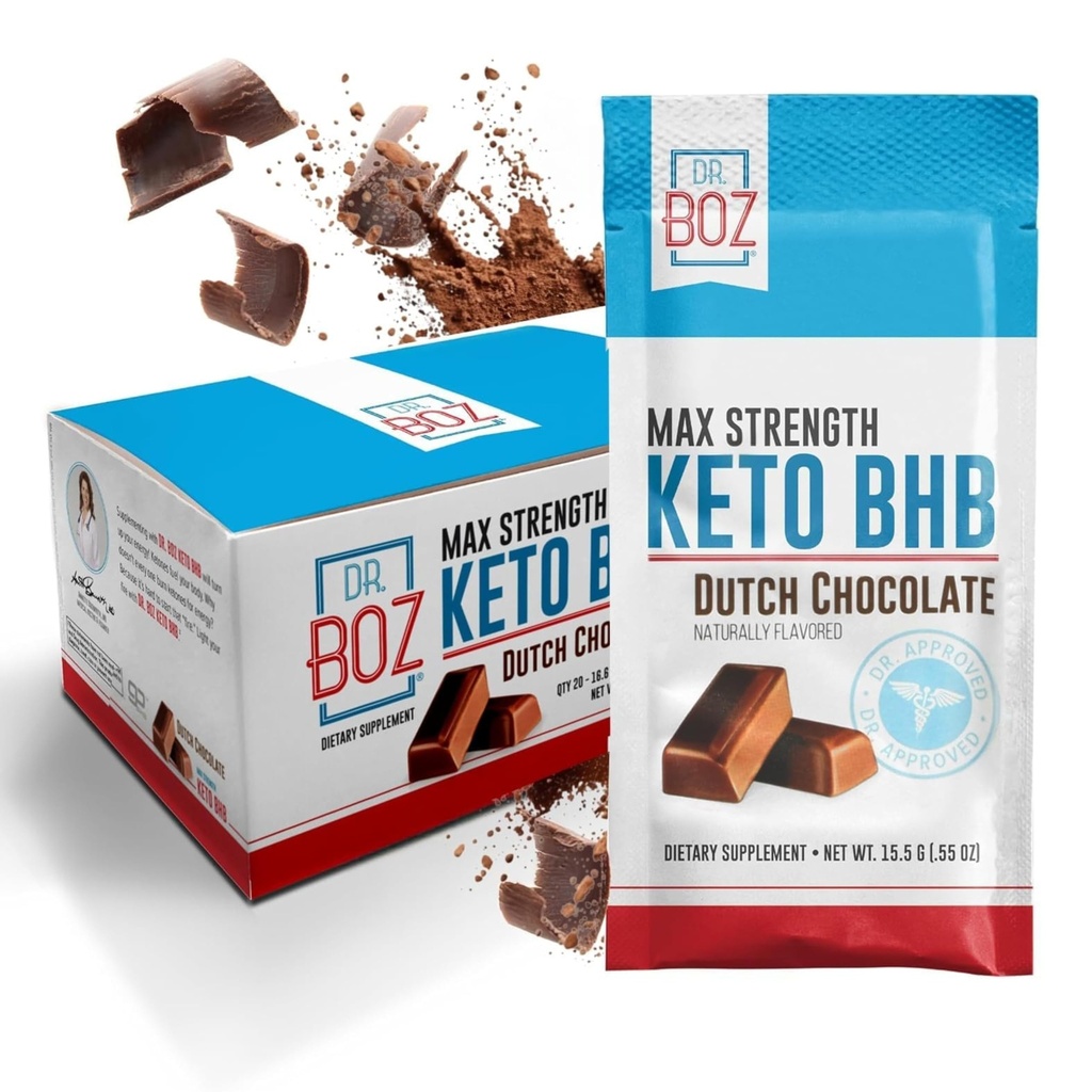 Dr. Boz - Keto BHB Powder - Dutch Chocolate, 20 sachets - Lisätä energiaa & vähentää Cravings - Max Strength Ravintolisä - USA Made - 11.7oz (332g)