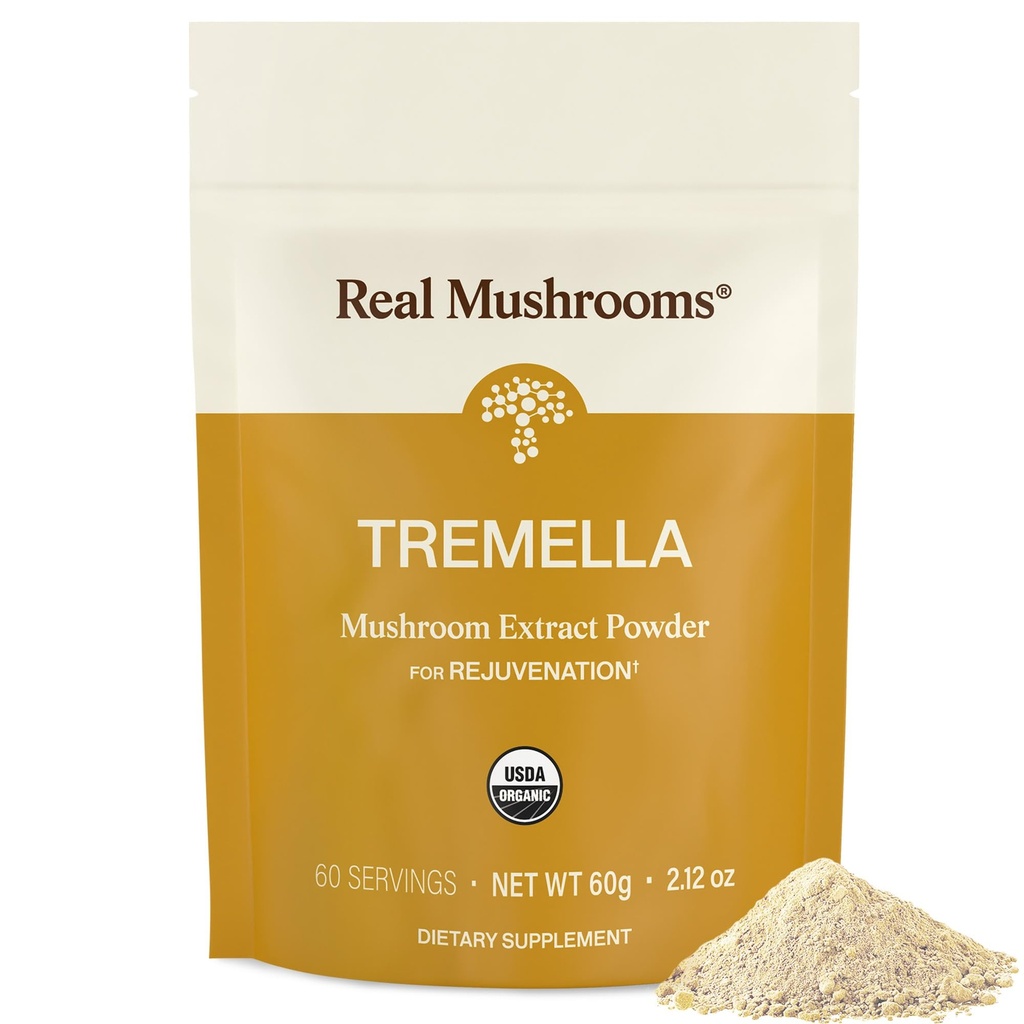 Real Mushrooms Tremella Mushroom Powder - Organic Tremella Extract från Fruiting Body - för Daily Wellness Routine - Vegan, Non-GMO, No Fillers - 60 Servings Mushroom Blend Supplements