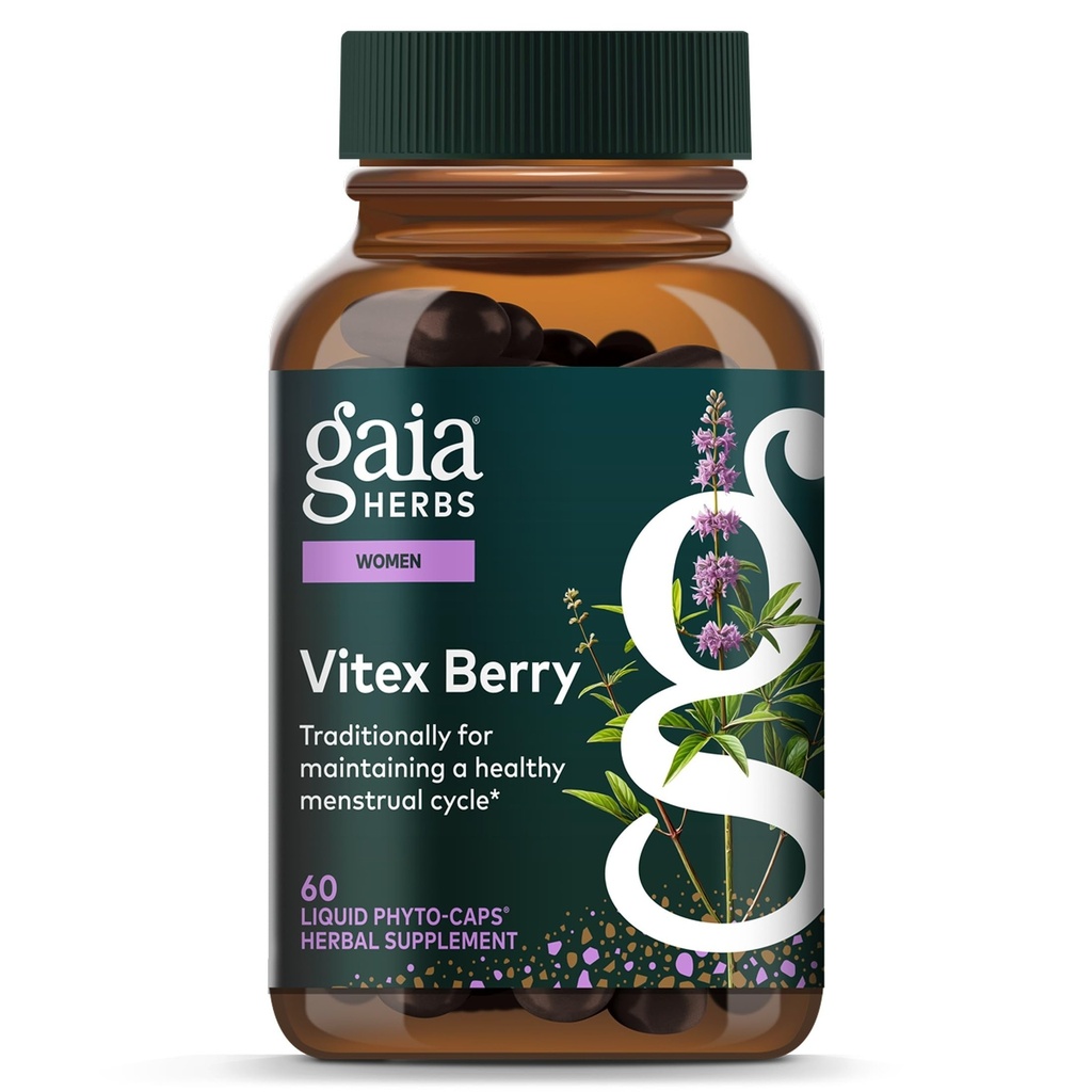 Gaia Yrtit Vitex Berry - Tukee Hormonitasapainoa ja hedelmällisyyttä naisten - 60 Vegan Liquid Phyto-Capsules (30-päivä tarjonta)