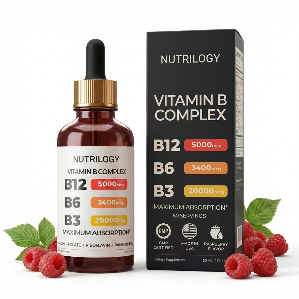 Vitamin B Complex för Män & Kvinnor - Riboflavin B2, B3, B5, B6, B12 | B-Complex Supplement - Nerve Pain, Energy, Brain & Heart Support - Made in USA, 60 Servings