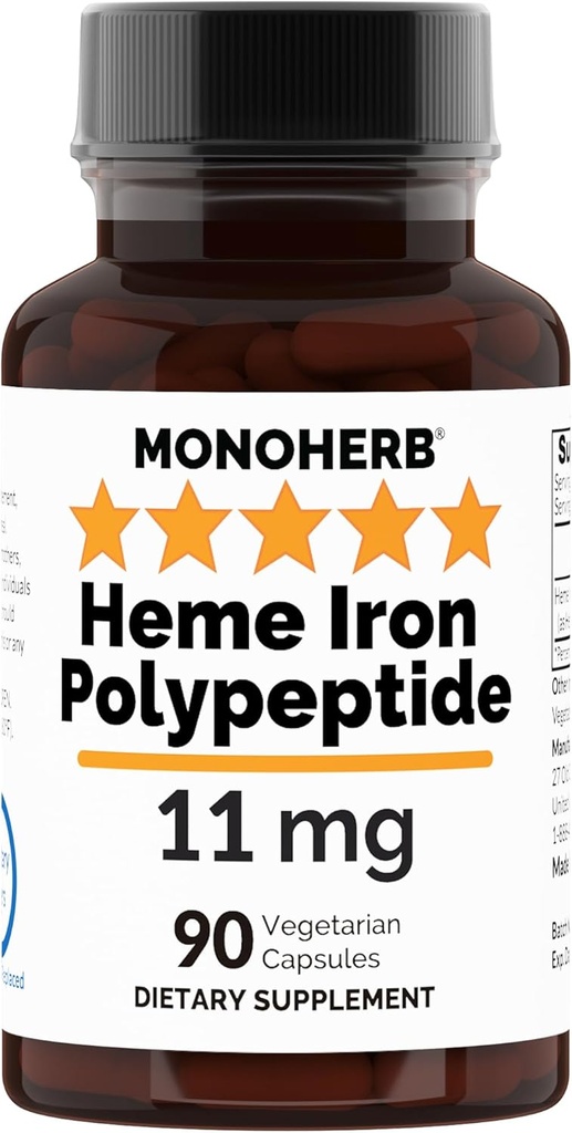 Heme Iron Polypeptide 11 mg - 90 vegetariska kapslar - Järntillskott Komplex