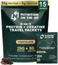 Nutrition On the Go Whey Protein Isolate Packets with Creatine - 25g Protein + 5g Creatine - Single-Serve Travel Protein Powder - 5,9g BCAAs, Keto & Low-Carb, Gluteeniton - suklaa (15-pakkaus)
