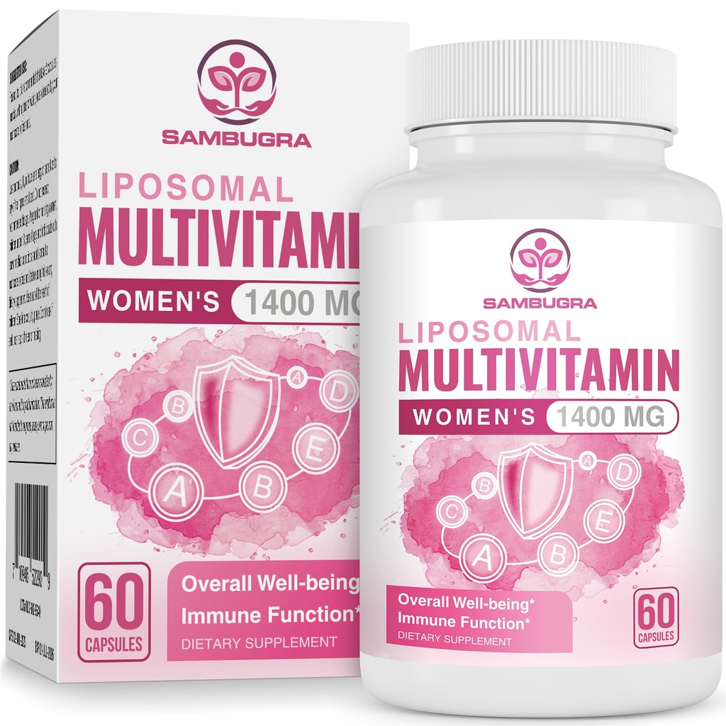 Liposomaalinen monivitamiini naisille 1400MG - naisten päivittäin useita vitamiineja täydentää rautaa, A-vitamiinia, C-, D-, E- ja B Complex immuuniterveyteen, hiusten ja ihon tuki naisille 18+,60 Vegaani kapselit