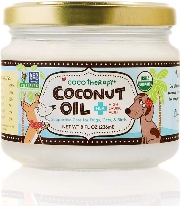 CocoTerapy Organic Virgin Coconut Oil, 8 Ounces, Natural Supplement for Dog Skin Coat Digestion and Immuniteetti