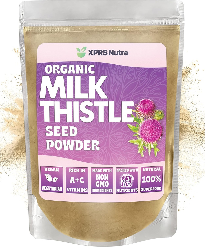 XPRS Nutra Organic Milk Thistle Seed Powder - Premium Milk Thistle Powder Rich Silymarin ja antioksidantteja - Milk Thistle Siemenet Tuki Maksan terveys - Vegaani Friendly Milk Thistle Organic (8 Ounce)