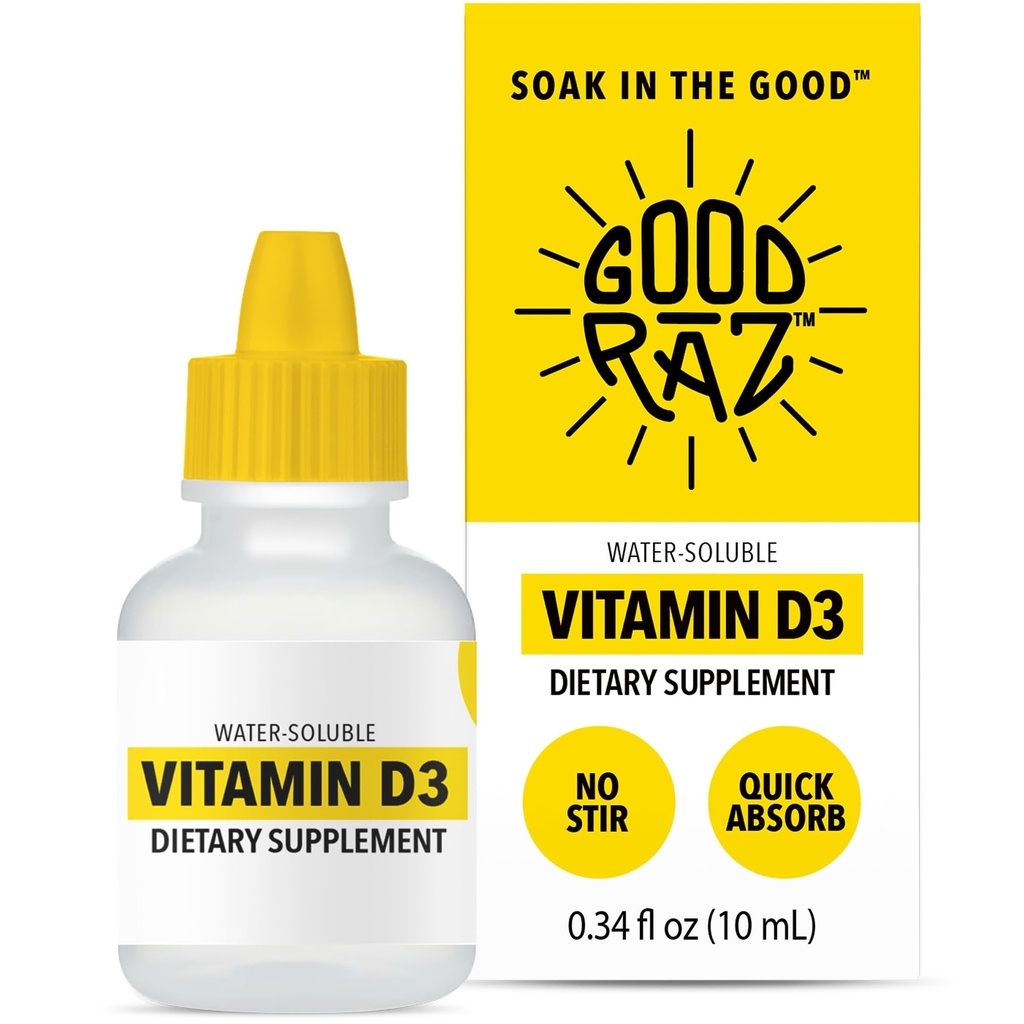 Vitamin D3 Drops för vuxna 4-månaders leverans - vattenlösligt flytande vitamin D, icke-GMO, Kosher Supplement - Lätt att Absorb, No Stir, Flavorless D3 Liquid för mat eller dryck
