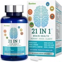 Hjärntillskott för minne och fokus, 21-i-1 Brain Supplement för Mental Alertness, kognitiv med 300mg Alpha-GPC, 300mg Lion's Mane, L-Theanine, Phosphatidylserine, Vitamins B6 B12, 90 kapslar
