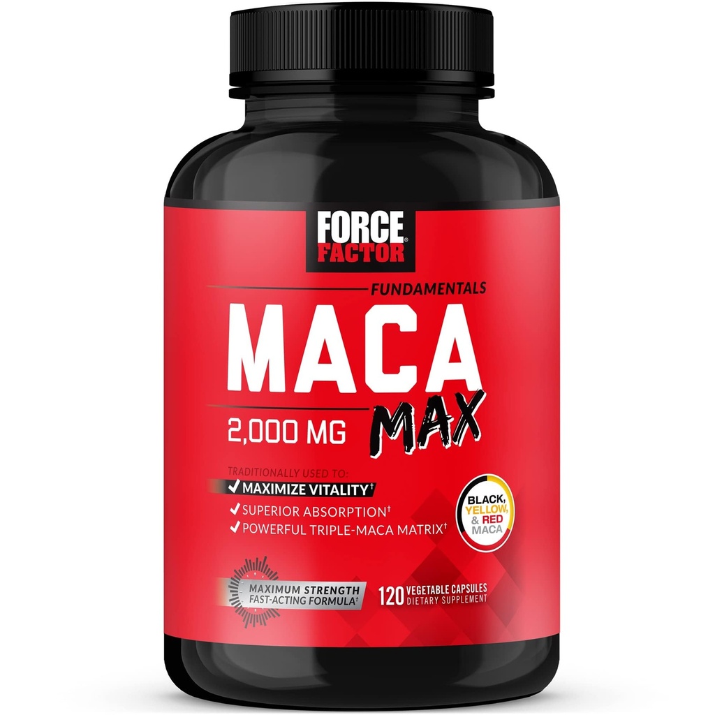 Force Factor Maca Max, Maca Root Kapselit maksimoida Vitality & Performance, valmistettu musta Maca, punainen Maca, & keltainen Maca jauhe, Maca juurijauhe, 2000mg, 120 kapselia