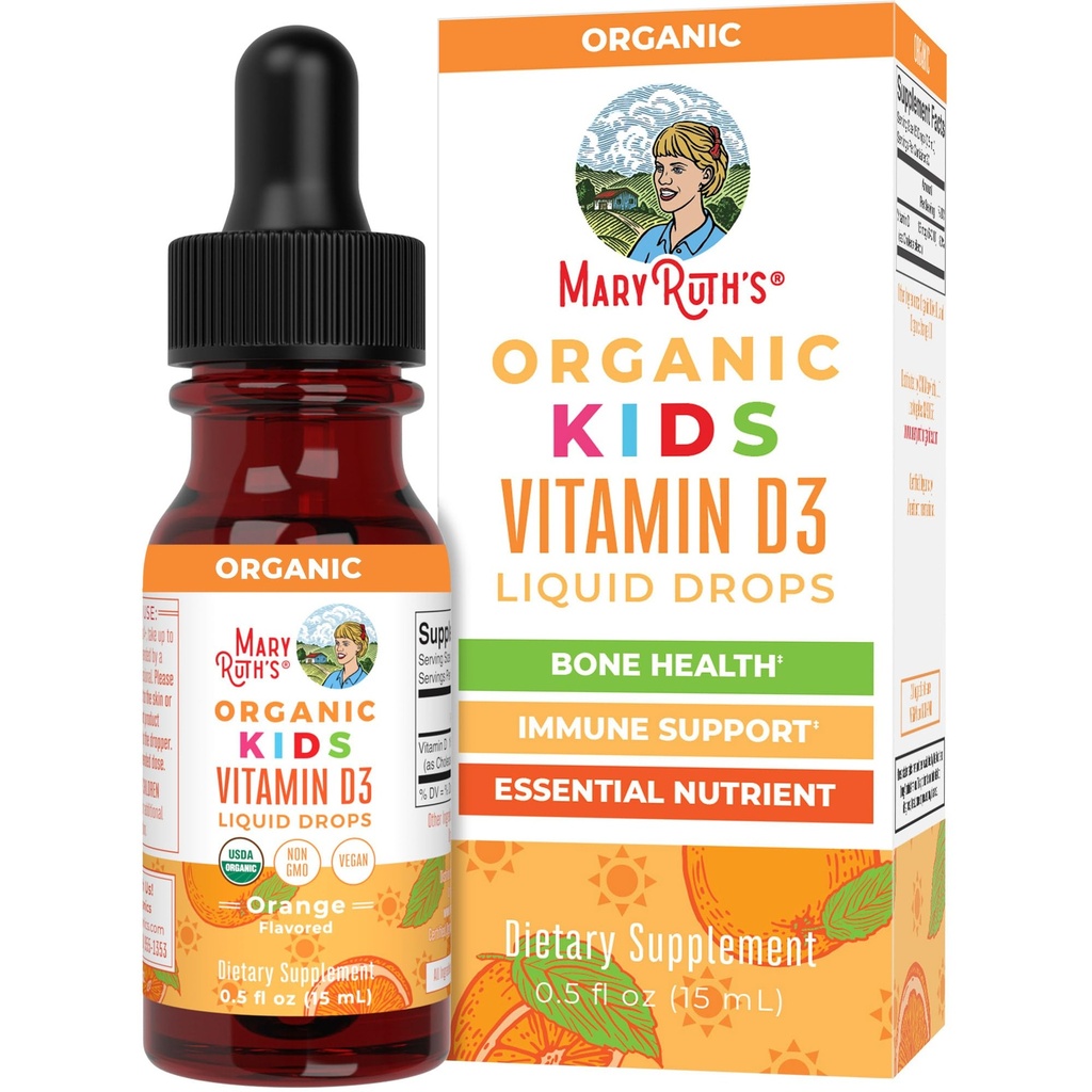 MaryRuth Organics USDA Organic D3 Liquid Drops for Kids ... 640 IU D3 vitamiini per Serving...