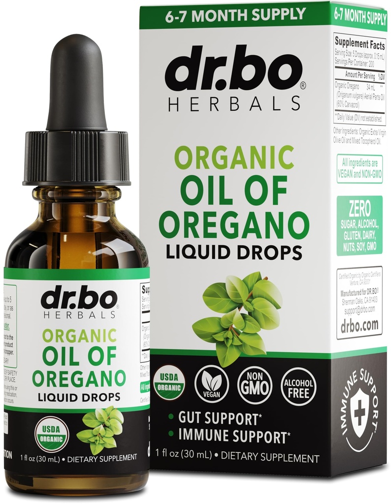 Oregano Oil Organic Liquid Drops - 6 kuukauden toimitus Organic Oil of Oregano Drops Liquid Tincture Extract, Cleanse, Detox, Immuno Support, Ruoansulatuskanavan Gut Health - Pure Vegan Ei-GMO Herbal Tincture 1 oz
