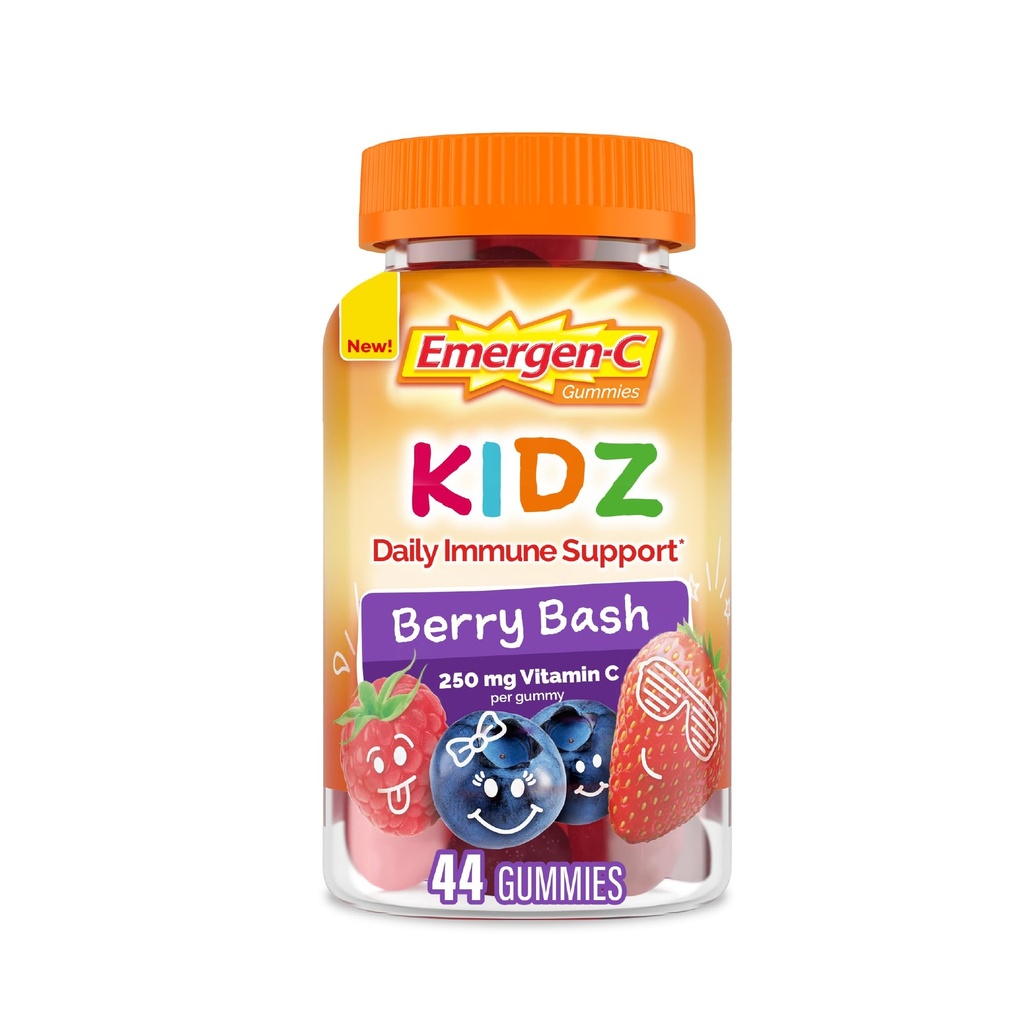 Emergen-C Kidz Daily Immune Support Dietary Supplements, smaksatta gummies med vitamin C och B-vitaminer för immunstöd, Berry Bash Flavored Gummies, Tillbaka till skolan Essentials - 44 greve