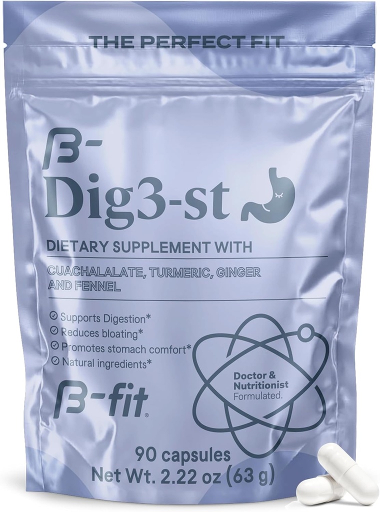B-FIT Ruoansulatus Herbal Supplement - inkivääri juuri, kurkuma, Fenkoli ja Cuachalate - 60 kapselia - 100% Natural Formula Easy Digestion & Vatsan Comfort - Käytä ennen ateriaa