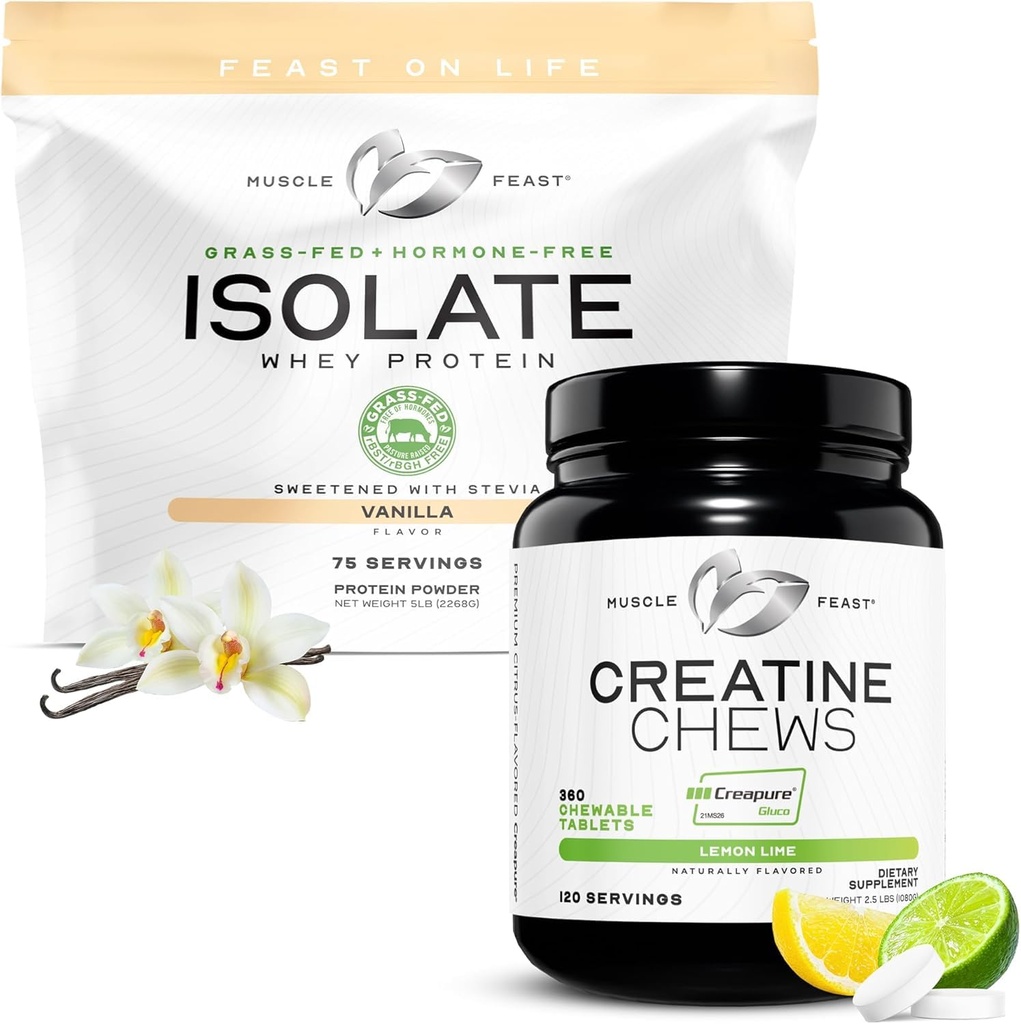Muscle Feast Isolate + Creative Candy Bundle: 1 Whey Protein Isolate (Vanilla, 5lb) + 1 Creative Candy (Sitruunalimetti, 360) . Premium-lisäravinteet, kasvissyöjä, gluteeniton