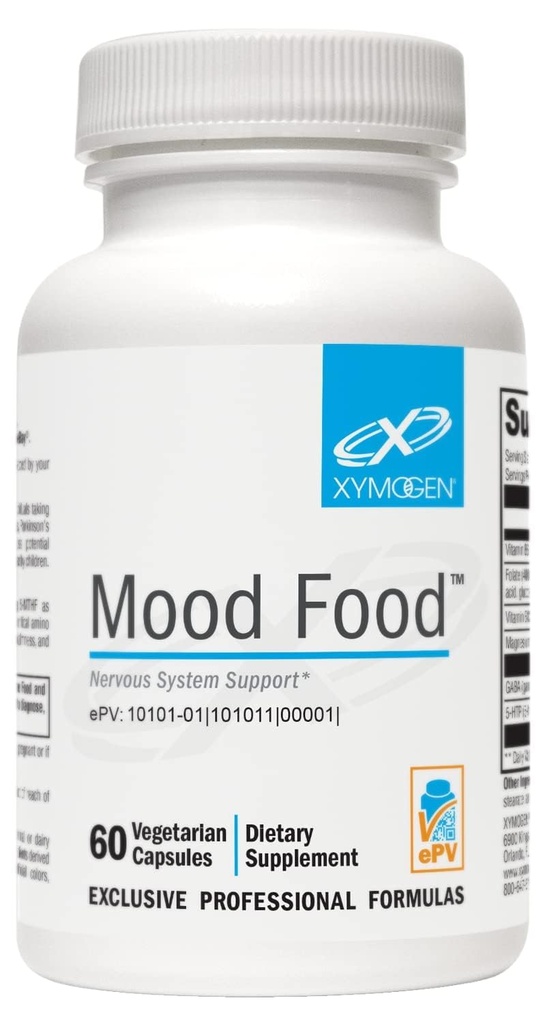 XYMOGEN Mood Food - Nervous System, Relaxation & Mood Support Supplement - Folat, B12, B6 med Magnesium, 5-HTP & GABA Supplement - Vegan & Non-GMO (60 kapslar)