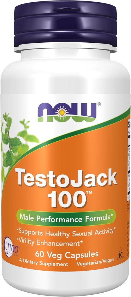 Now Foods Supplements, TestoJackTM 100 LJ100®, voimakas vakioitu ote Tongkat Ali (Eurycoma longifolia), Tribulus ja ZMA®, 60 Veg kapselia