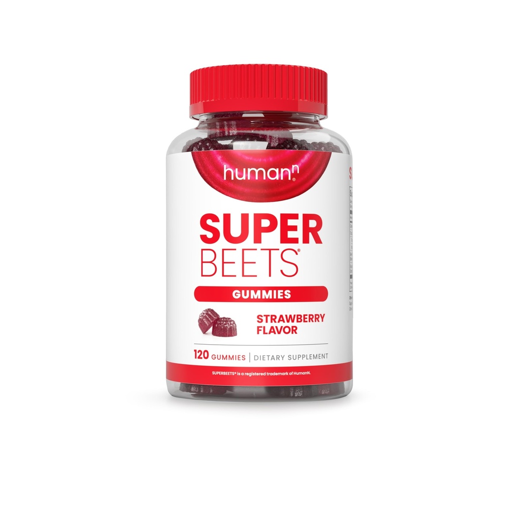 HumanN SuperBeets Strawberry Heart Gummies - Beetroot & Grape Seed Extract, 120 räkna