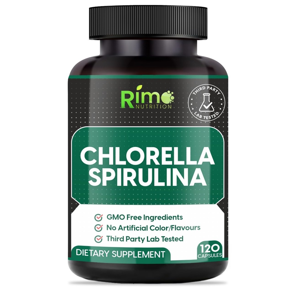 Lab Tested Spirulina ja klorella kapselit 1000 mg per tarjoilu- Purest Non-Ir säteilytetty sininen vihreä Algae - paras raaka kasvisproteiini - Green Superfood