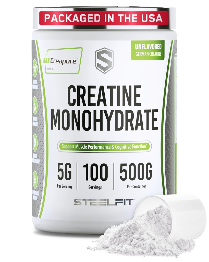 SteelFit Creapure Creatiini Monohydraatti Powder, makuamaton - Saksan Micronized Creatiini Powder for Men & Women - Gym harjoitus Nutritional lisäravinteet lihasten kasvua, aivojen terveys & voima Building