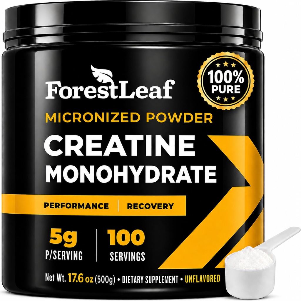 ForestLeaf Micronized Creatine Monohydraatti Powder - Maksimoi lihasten kasvua ja voimaa - makuamaton Creatine naisille ja miehille - 5G per tarjoilu - 100 tarjoilua