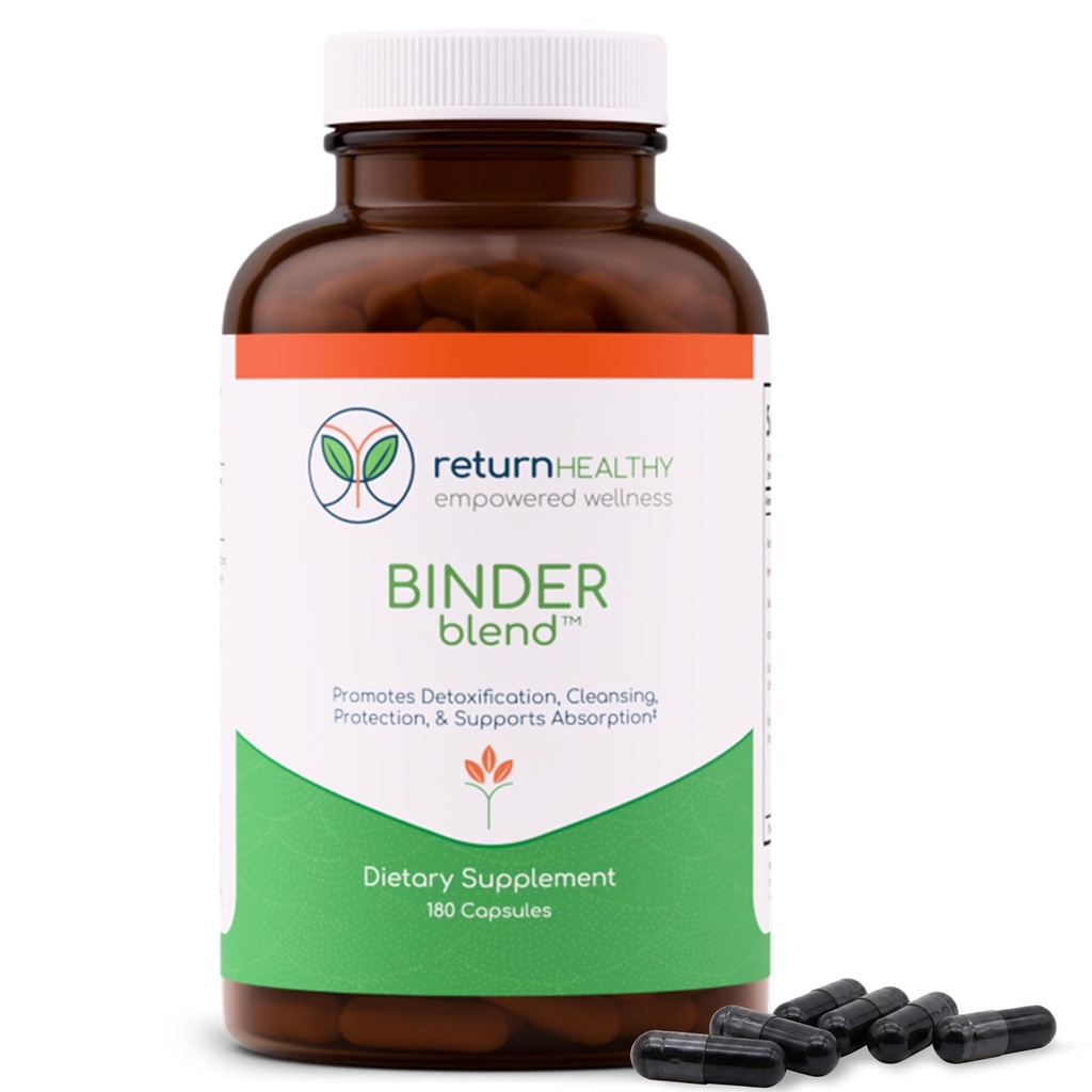 Binder Blend - Toxin Binder Supplement, Detox Capsules för en hälsosam tarm - 180 kapslar - 90 portioner - 960mg aktiverad kol & 480mg Organic Chlorella - Bloating Relief - Bentonite Clay