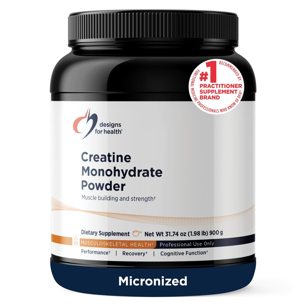 Designs for Health Creatiini Monohydraatti Powder - Aromiton Micronized Creatiinijauhe naisille ja miehille tukemaan lihasvoimaa, liikunta + aivojen terveys, puhdas Creatiini Monohydraatti 5g (180 tarjoilua)