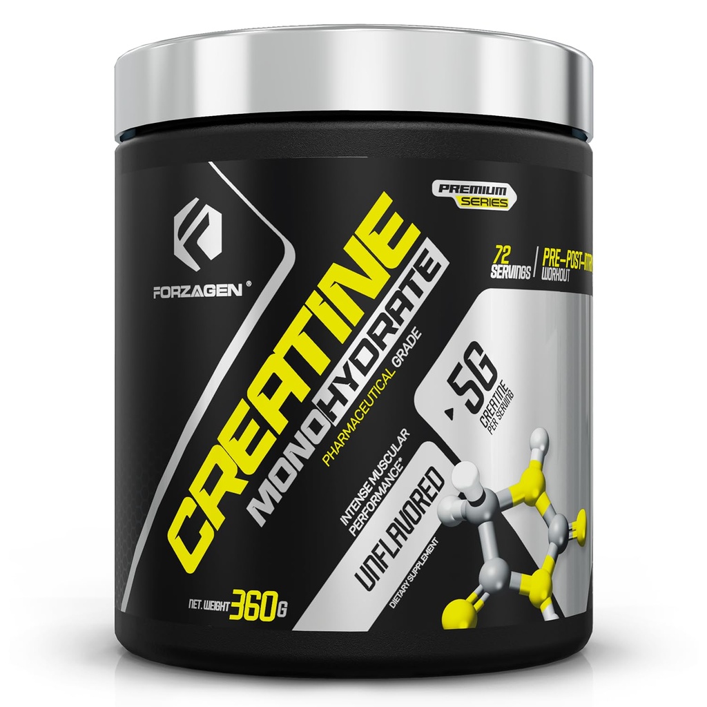 Forzagen Creatiini Monohydraatti Kuiva-aine Mautonta, Micronized Creatiini Powder for Muscle Gain for Men & Women, Creatina Monohidratada en Polvo, Creatina para Aumentar la Masa Muscar - 72 Servings