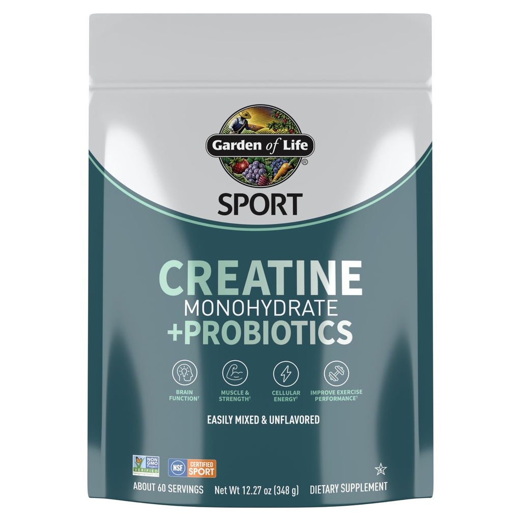 Creatiini Monohydraatti Powder for Women and Men by Garden of Life, Micronized Pre Treout kanssa Probiootit lihas, vahvuus, suorituskyky, urheilu Amino energia, Noin 60 Helppo sekoittaa makuttomia tarjoiluja