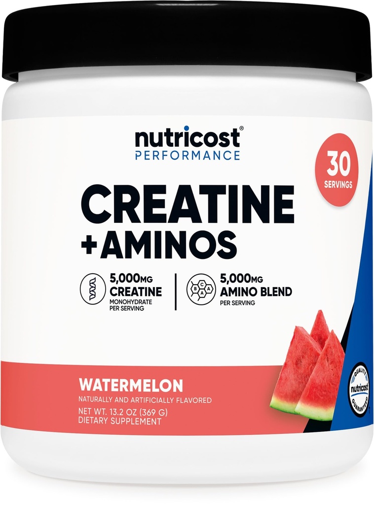 Nutricost Creatiini + Aminos 30 Tarjoilut (Watermelon Flavored) - 5 000 mg Creatiini Monohydraatti + 5000 mg Amino BCAA Blend Per Serving