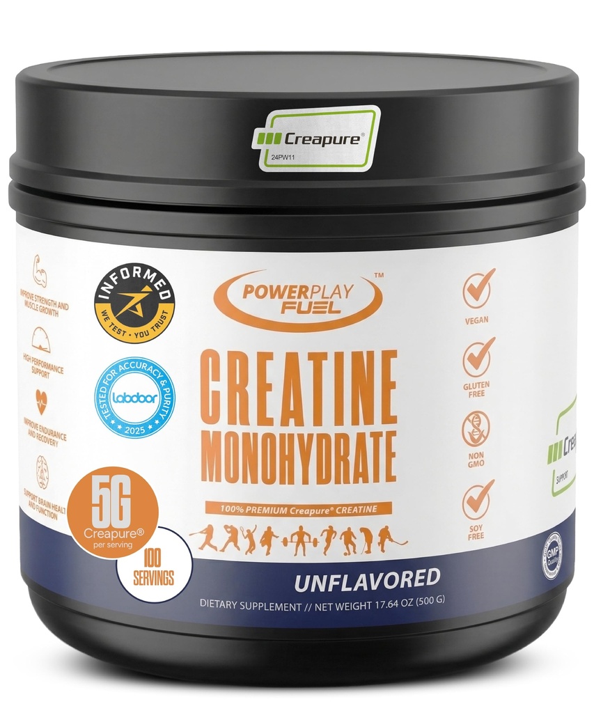 CREATINE Monohydrate Powder – Supports Energy, Brain & Muscle Health, and Recovery for Men & Women - Gluten & GMO Free, Soy Free, Sport Certified – Unflavored, 500 G, 100 Servings