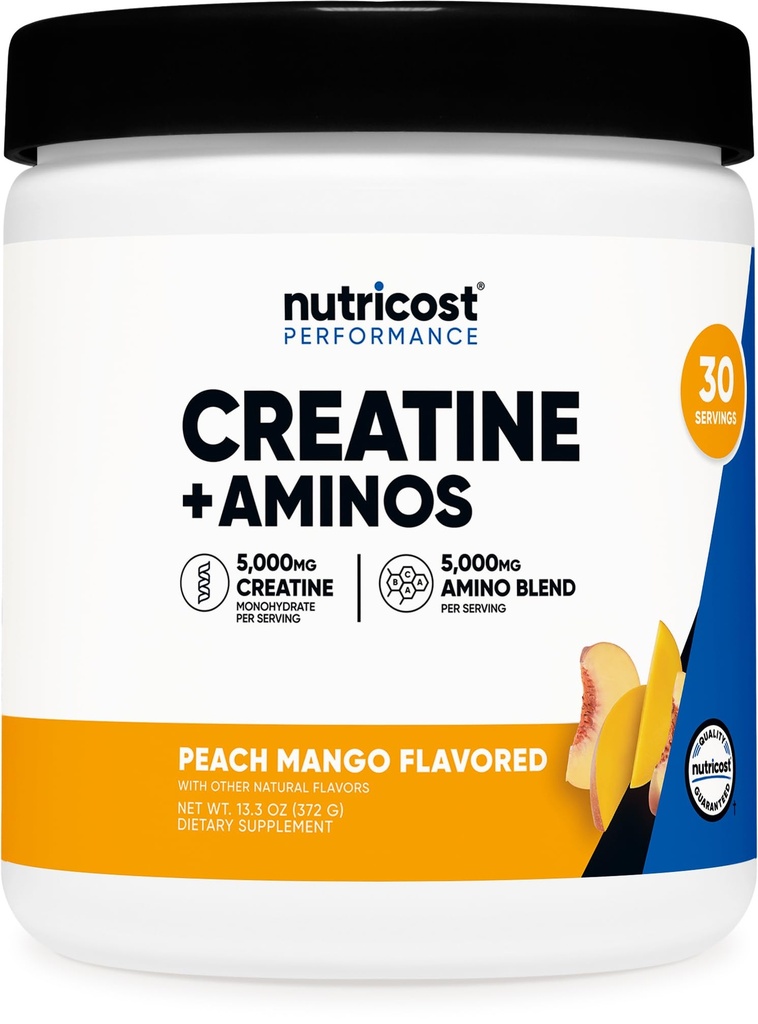 Nutricost Creatiini + Aminos 30 Tarjoilut (Peach Mango Maku) - 5 000 mg Creatiini Monohydraatti + 5000 mg Amino BCAA Blend Per Serving