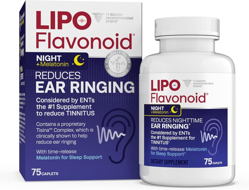 Lipo-Flavonoid Nighttime PM för Tinnitus Relief - Sömnhjälp med Melatonin, Bioflavonoider och vitamin C - Ring i öronen, öronhälsan och avkoppling - Använd med Lipo-Flavonoid Plus - 75 Caplets
