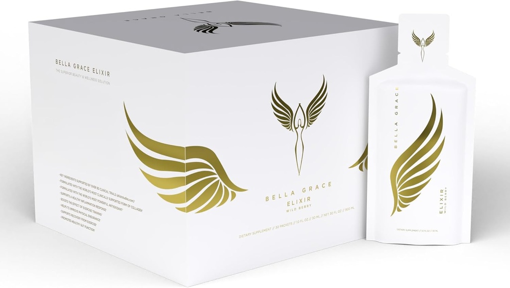 Bella Grace Elixir Collagen Peptides Supplement for Skin Care & Health Verisol Collagen, AstaReal Astaksantiini, ja Cat...