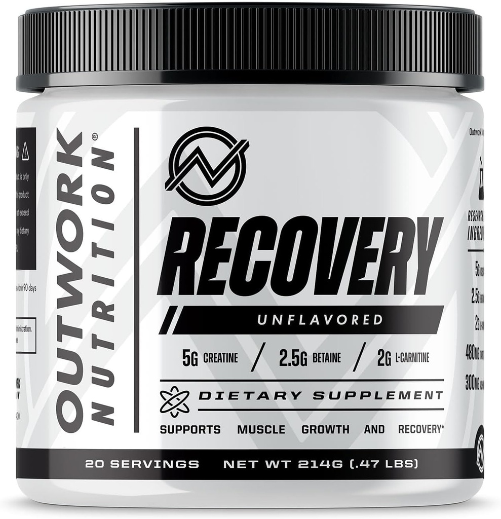 Outwork Nutrition Post Treenauksen jälkeen Recovery Powder - Creatiini Monohydraatti, KSM-66 Ashwagandha & Tart Cherry - Nopeudet Recovery, Helppoa Soreness - Creatiinijauhe miehille ja naisille, makuamaton, 240 Gr