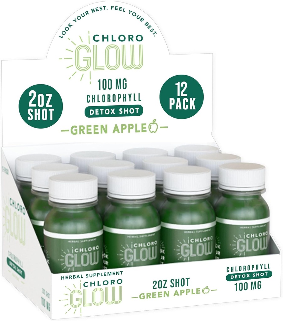 Kloroglow klorofylli shotit Organic Plant-Based Green Apple Drink Immuno Support & Body Cleanse ...